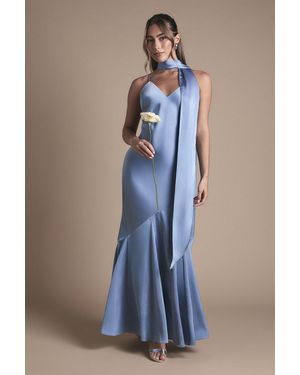 Oasis Satin Scarf Detail Strappy Maxi Bridesmaid Dress - Blue