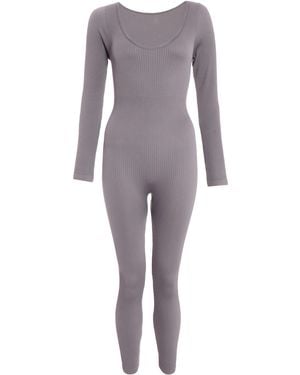 Quiz Ribbed Long Sleeve Jumpsuit - Grey