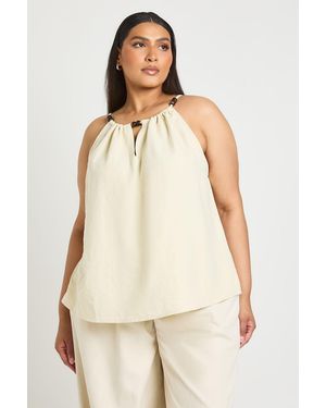 Boohoo Plus Peached Beaded Halter Neck Floaty Top - Natural