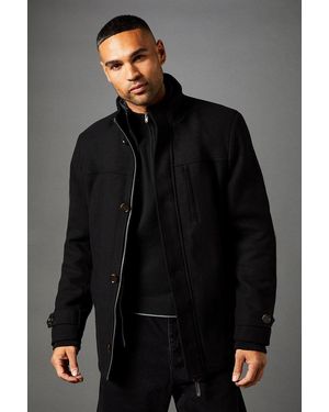 MAINE Funnel Neck Wool Blend Jacket - Grey
