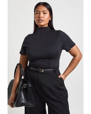 Boohoo Plus Cinched Waist High Neck Top - Black