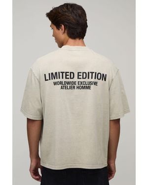 BoohooMAN Oversized Limited Edition Washed Raised Text T-Shirt - Natural