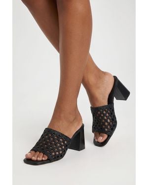 Boohoo Woven Block Heeled Mules - Black