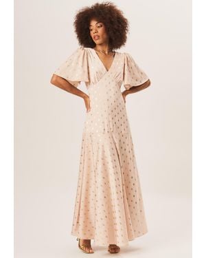 Gini London Angel Sleeves Foil Pattern Maxi Dress - Natural