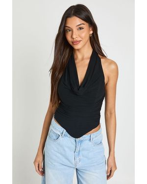 Boohoo Halter Mesh Boned Corset Top - Blue