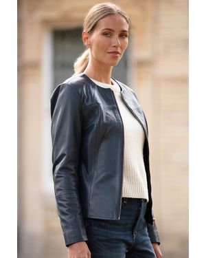 Ashwood Leather 'Francesca' Collarless Real Fashion Jacket - Blue