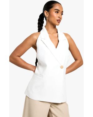 Boohoo Petite Longline Waistcoat - White