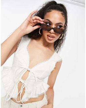 ASOS Lace Trim Tie Front Corset Detail Top - White