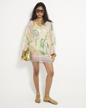 River Island Mini Beach Kaftan Multi Colour Swirl Chiffon - Multicolour