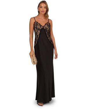 Adrianna Papell Stretch Satin Long Dress - Black