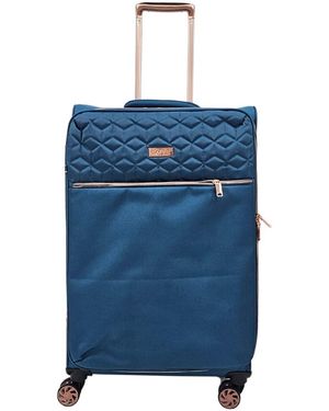 Infinity Leather Cabin Suitcases 4 Wheel Luggage Travel Lightweight Bags - Blue