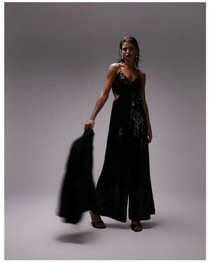 TOPSHOP Embellished Cut Out Jumpsuit - Black