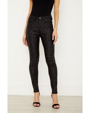 Sosandar Textured Leopard Print Coated Skinny Jeans - Black