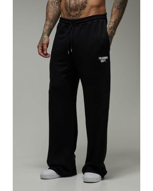 BoohooMAN Tall Training Dept Wide Leg Loopback Jogger - Black