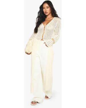 Boohoo Crochet Maxi Cardigan - White