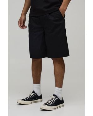 BoohooMAN Relaxed Fit Pleat Front Work 365 Jort - Black