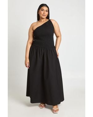 Boohoo Plus Aysm Shirred Body One Shoulder Maxi Dress - Black
