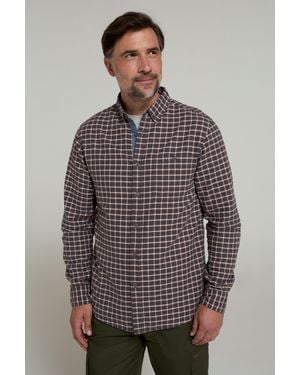 Mountain Warehouse 'Driftwood' Check Print Shirt Cotton Long Sleeved Everyday Top - Grey