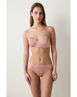 Penti Lace Mesh Thong Knickers - Pink