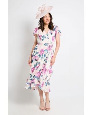 Wallis Floral Burn Out Ruffle Midi Dress - White