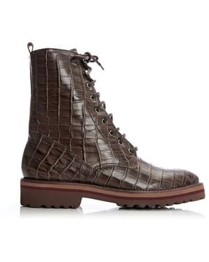 Shoon 'Sh Gator' Croc Lace Up Boots Leather - Brown