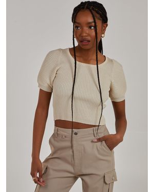 Pink Vanilla Scoop Neck Knit Top - Brown