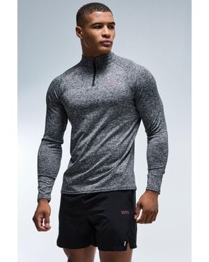 BoohooMAN Active Regular Fit Marl 1/4 Zip & Short Set - Grey