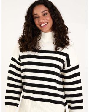 Blue Vanilla High Neck Striped Jumper - White