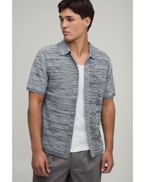 BoohooMAN Regular Fit Marled Cotton Blend Knitted Shirt - Grey