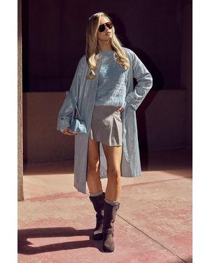 Boohoo Longline Collared Faux Leather Trench Coat - Blue