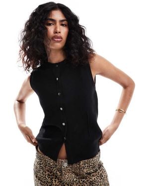 ASOS Fitted Knit Longline Waistcoat With Seam Detail - Black