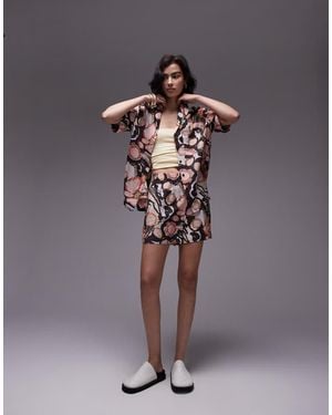 TOPSHOP Co-Ord Soft Crinkle Resort Print Shirt - Grey