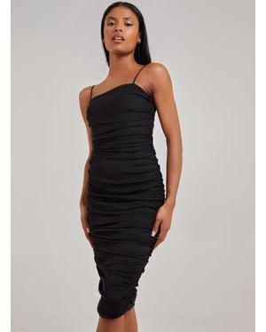 Pink Vanilla Gathered Strappy Midi Dress - Blue