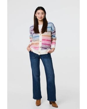 Izabel London Stripe Print Relaxed V-Neck Cardigan - Blue