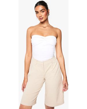 Boohoo Linen Tailored Mid Rise Bermuda Shorts - White