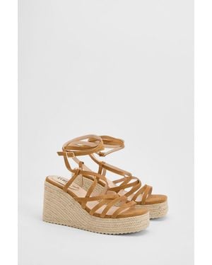 Faith Sandy Faux Suede Strappy Open Toe Espadrille Wedge Sandals - Natural