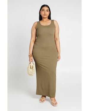 Boohoo Plus Rib Scoop Neck Maxi Dress - Green