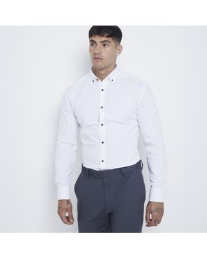 River Island Smart Shirt Muscle Fit Stretch Textured Material_Cotton - White