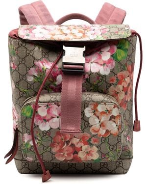 Gucci Pre-Owned Small Gg Supreme Blooms Single Buckle Backpack - Metallic