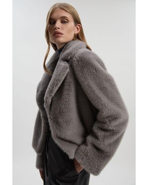 Karen Millen Faux Fur Cropped Jacket - Grey