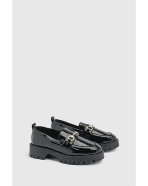 Boohoo Patent Chunky T Bar Loafers - Black