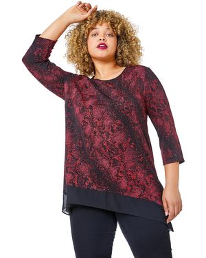 Roman Curve Animal Contrast Hem Top - Red