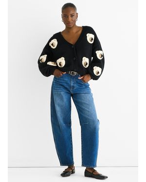 Gini London 3D Contrast Teddy Crochet Cardigan - Blue