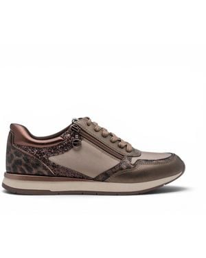 Tamaris Faux Leather Fashion Lace Up Trainers - Brown