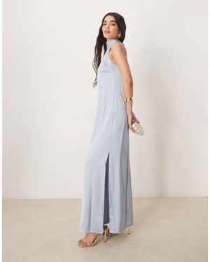 Vila Halterneck Maxi Dress With Tie Neck - Natural