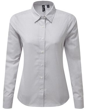 PREMIER Ladies Maxton Gingham Long-Sleeved Shirt - Grey