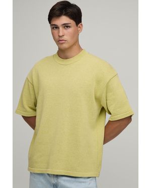 BoohooMAN Oversized Cotton Blend Knitted T-Shirt - Yellow