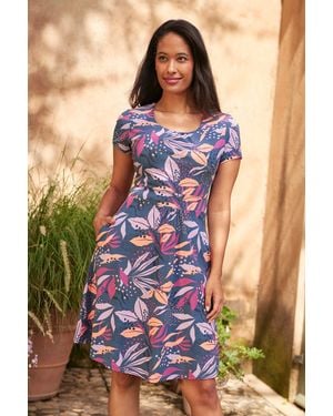 Mountain Warehouse Orchid Patterned Uv Summer Dress With Side Pockets Holiday Beach Cotton - Blue