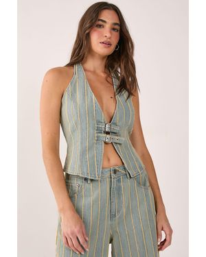 Nasty Gal Frayed Hem Buckle Detail Denim Top - Green