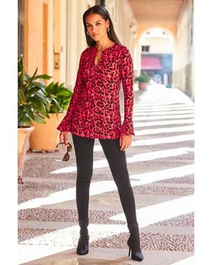 Sosandar Hot Leopard Print Bar Detail Tunic - Pink